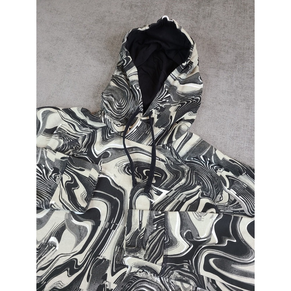 Gymshark Hoodie Mens M Black Gray Marbled Abstract Pullover Sweatshirt Athletic
